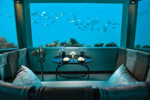 M6m Restaurant underwater in the Maldives.